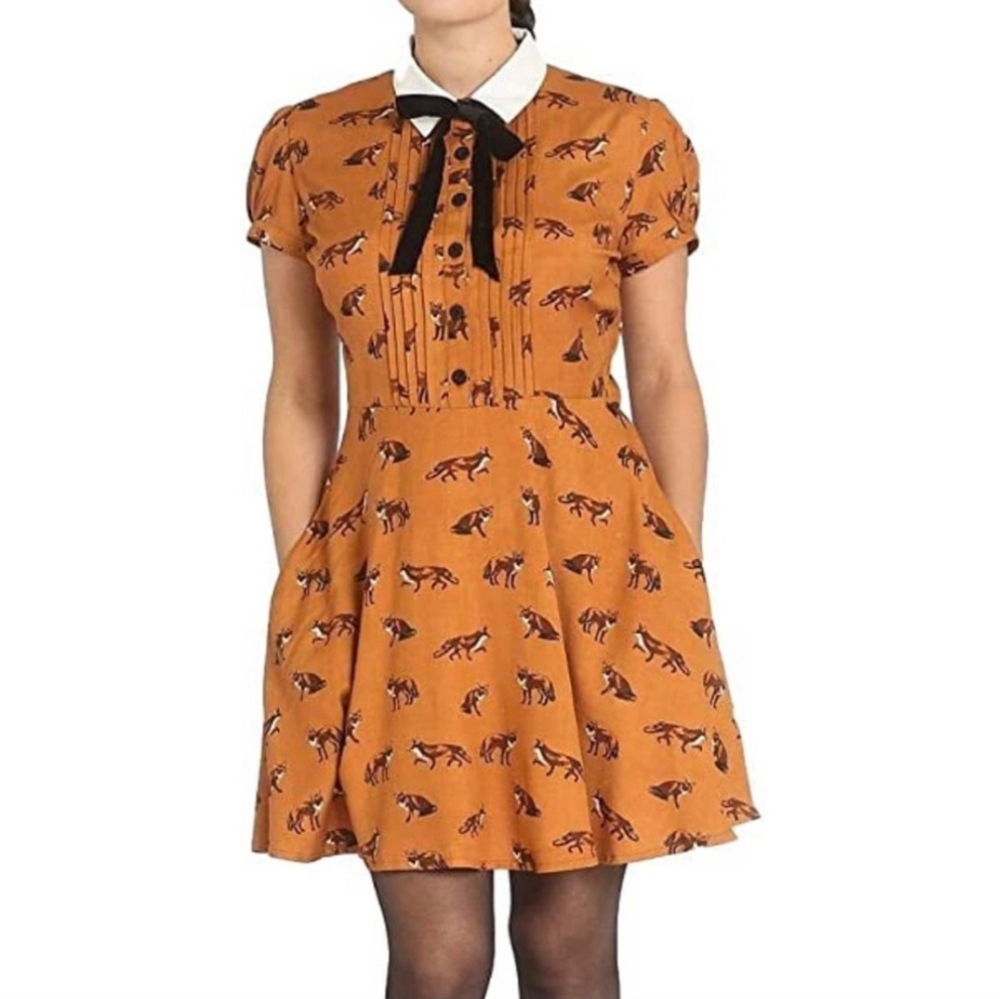 Hell Bunny Vixen Fox Retro Pin-Up Dress Pintuck Short Sleeve Size 4XL UK22 US18